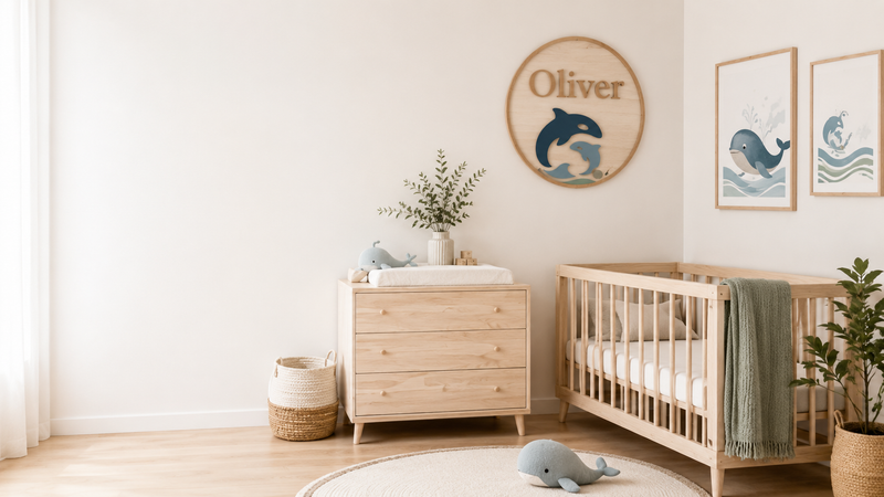 Nursery scene with personalized Nuvermi decor