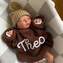 Personalized name knit sweater in chocolate brown embroidered Theo