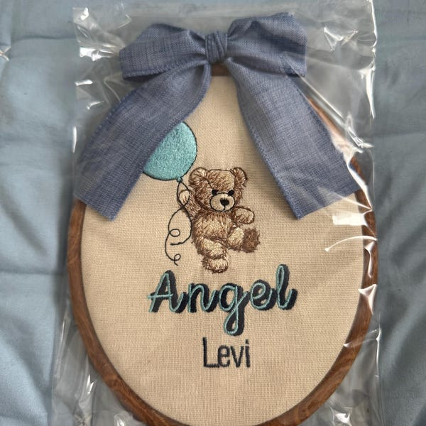 Teddy bear keepsake hoop arrives gift-wrapped and ready to give